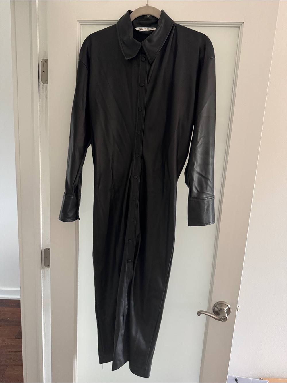 Zara Button Down Faux Leather Shirtdress